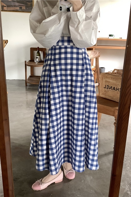法式經典格紋傘狀裙*SM