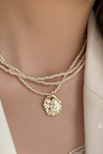 W法式細珠多層珍珠不規則金飾項鍊